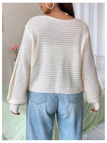 GORGLITTER Women's Plus Size Bow Tie Front Cardigan Crochet Open Front Lightweight Front Tie Cardigan Sweater Fall2