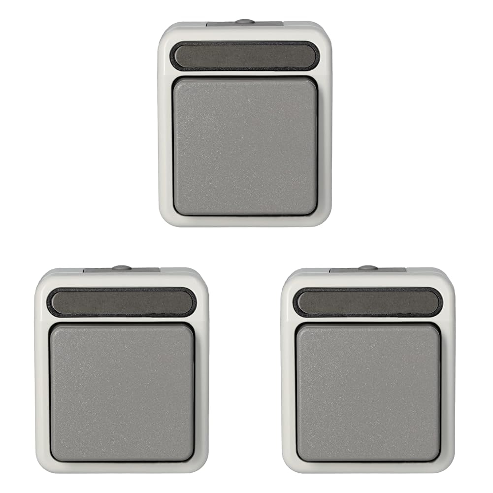 Schneider Electric Merten Aus- und Wechselschalter, Aquastar, Aufputz, 1-polig, IP44, lichtgrau, Artikelnummer MEG3116-8029, 1 Stück (Packung mit 3)