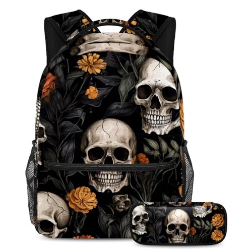 Ensemble cartable motif tête de mort multicolore pour enfants filles et garçons
