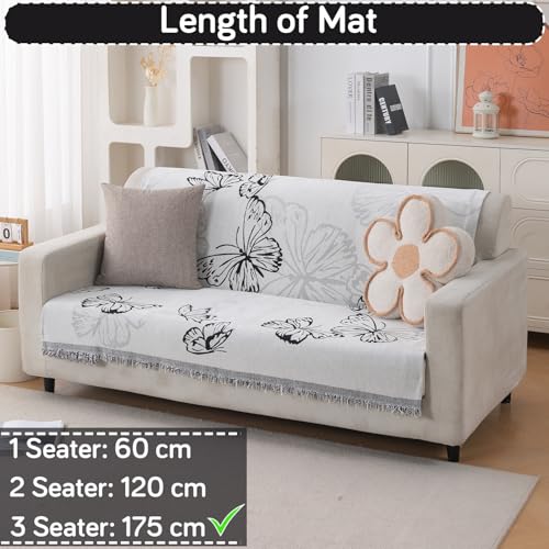 Image of HOKIPO Serene Abode Sofa Cover 3 Seater, 180x175 cm, Monochrome Butterfly