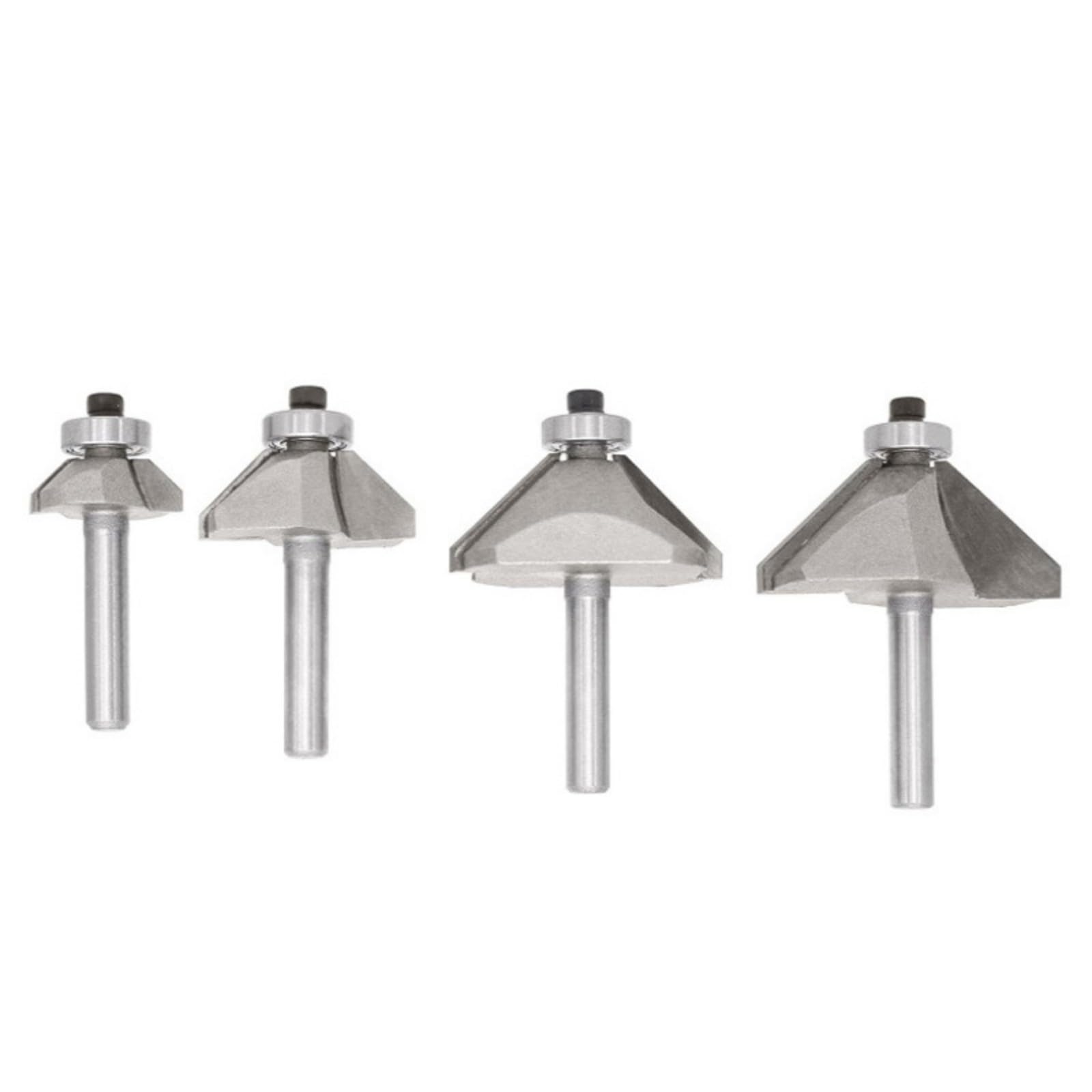 Buxuaaaa 4Pcs 45 Degree Chamfer Routers Bit Hexagon Shank Edges Forming Bevel Routers Bit Chamfer Miter Angled Milling Cutter Tool