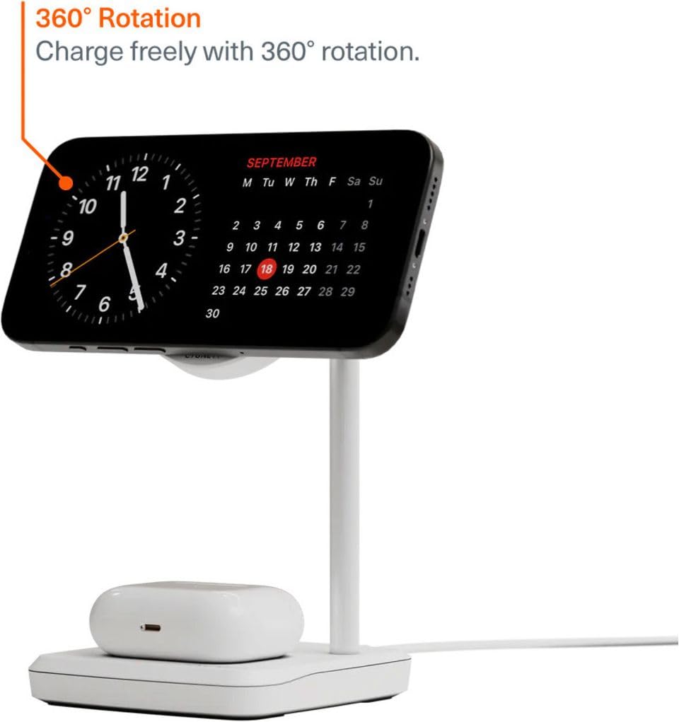 ChargeBase Supporto di ricarica wireless magnetico 2 in 1, bianco, compatibile con Qi2