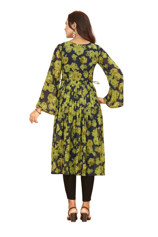 Image of ODD BY chansi TRENDZ Women's Poly Georgette Long Sleeves V-Neck Flared Kurti