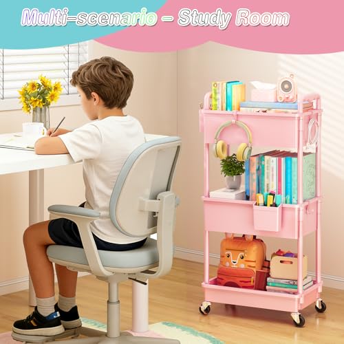 Image of SUNALLY Baby Diaper Caddy Cart, 3 Tier Rolling Diaper Cart with Lockable Wheels for Nursery Essentials, Large Capacity & Easy Assemble Diaper Storage Organizer for Newborn,New Mom, Pink