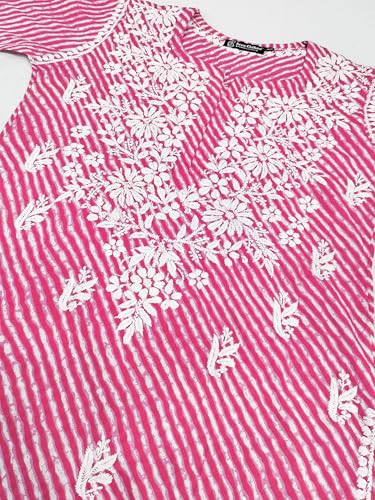 Image of Seva Chikan Hand Embroidered Lucknowi Chikankari Regular Fit Straight Malmal Cotton Kurta Kurti for Women SCL4458