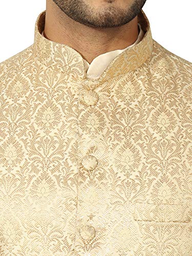 Image of Uri and MacKenzie Men's Silk Blend Regular Kurta Churidar Pyjama with Bundi Nehru Jacket /Waistcoat