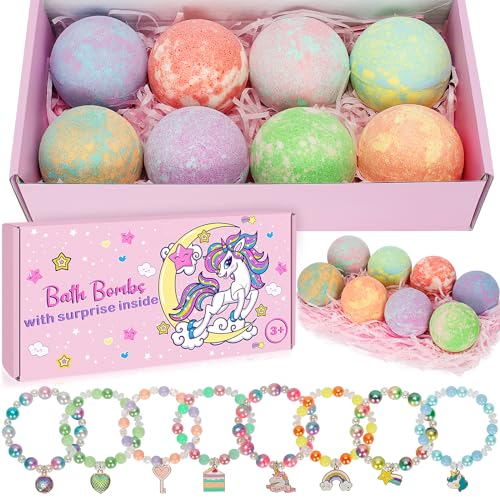 Image of Unicorn Bath Bombs for Kids Girls with Surprise Inside, 8 Pcs Natural Fizzy Princess Bubble Bath Bomb Kit with Toys, Birthday Gift for 3 4 5 6 Year Old Girl