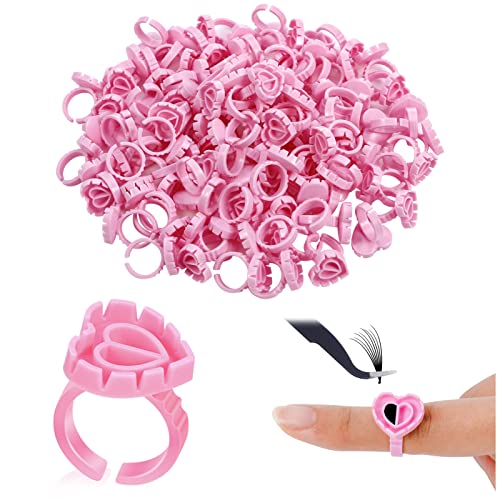 RosewineC 100 Pcs Glue Rings for Eyelash Extensions Lash Glue Rings Quick Blossom Pigment Holders Disposable Finger Hand Beauty Tools for Eyelash Extension