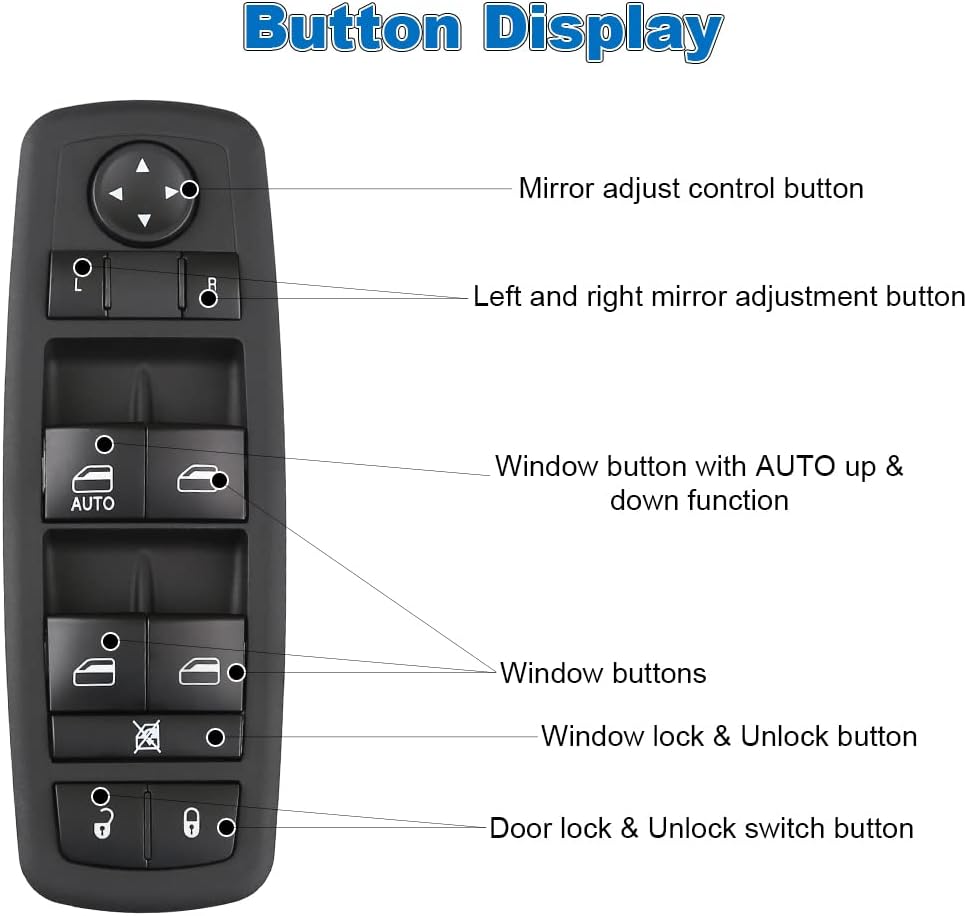 WMPHE Master Power Window Switch Compatible with Dodge Journey 2.4L L4 and 3.6L V6-2011 2012 2013 2014 2015 2016, Driver Side 8 + 13 Pins, Replacement for 68084001AD, 68084001AC, 68084001AB