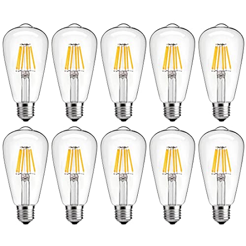 Dimmable led Light Bulb, 6w LED Edison Bulb, 60 Watt Incandescent Equivalent, 6W Vintage LED Filament Light Bulb, st64 led Bulb,2700K-3000K Soft White,e26 /e27 led Bulb, Clear Glass Cover, 10 Pack