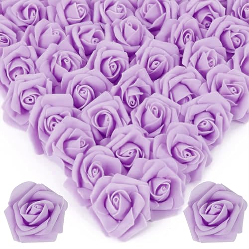 Image of 100Pcs Real Looking Purple Artificial Rose Flower Heads, Foam Fake Roses for DIY Wedding Decorations Baby Shower Centerpieces Home Party Valentine's Day Mother's Day Decor
