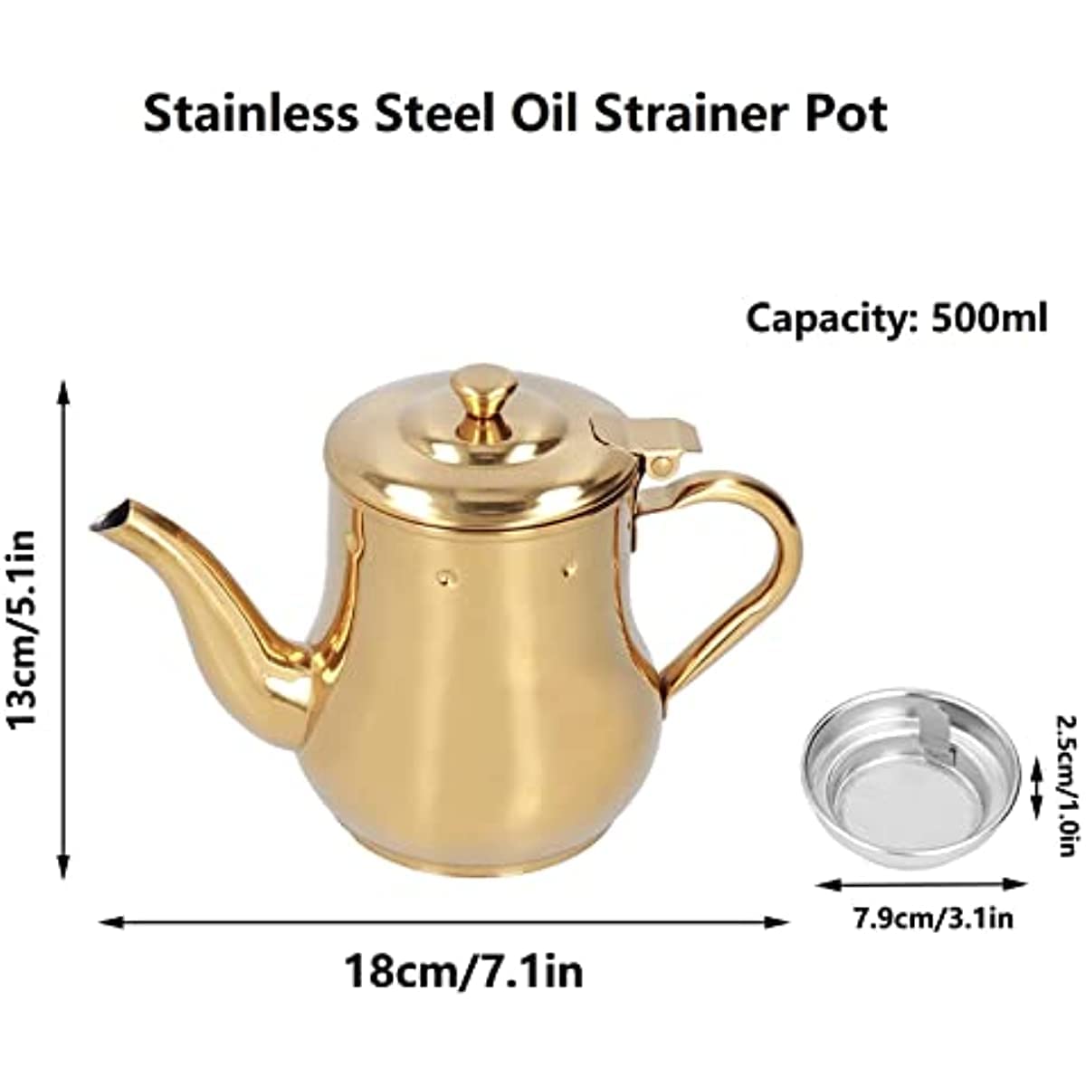 Oil Dispensing Bottles, Stainless Steel Oil Pot with Filter, Olive Oil Can Storage Container for Oil, Vinegar, Soy Sauce Drip-Free Pouring for Kitchen Cooking and BBQ(Gold)
