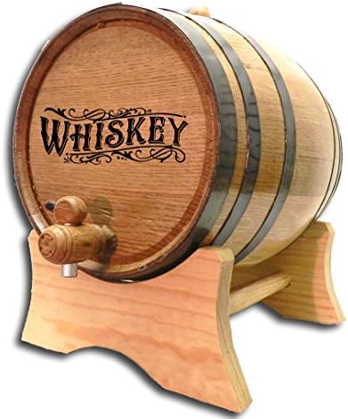 Whiskey Aging Barrel 1 liter with Stand, Bung and Spigot | Charred Oak Barrels for Aging Whiskey, Bourbon, Cocktails, Rum, Tequila, Wine and More! | Engraved Whiskey Barrel (B511) Design