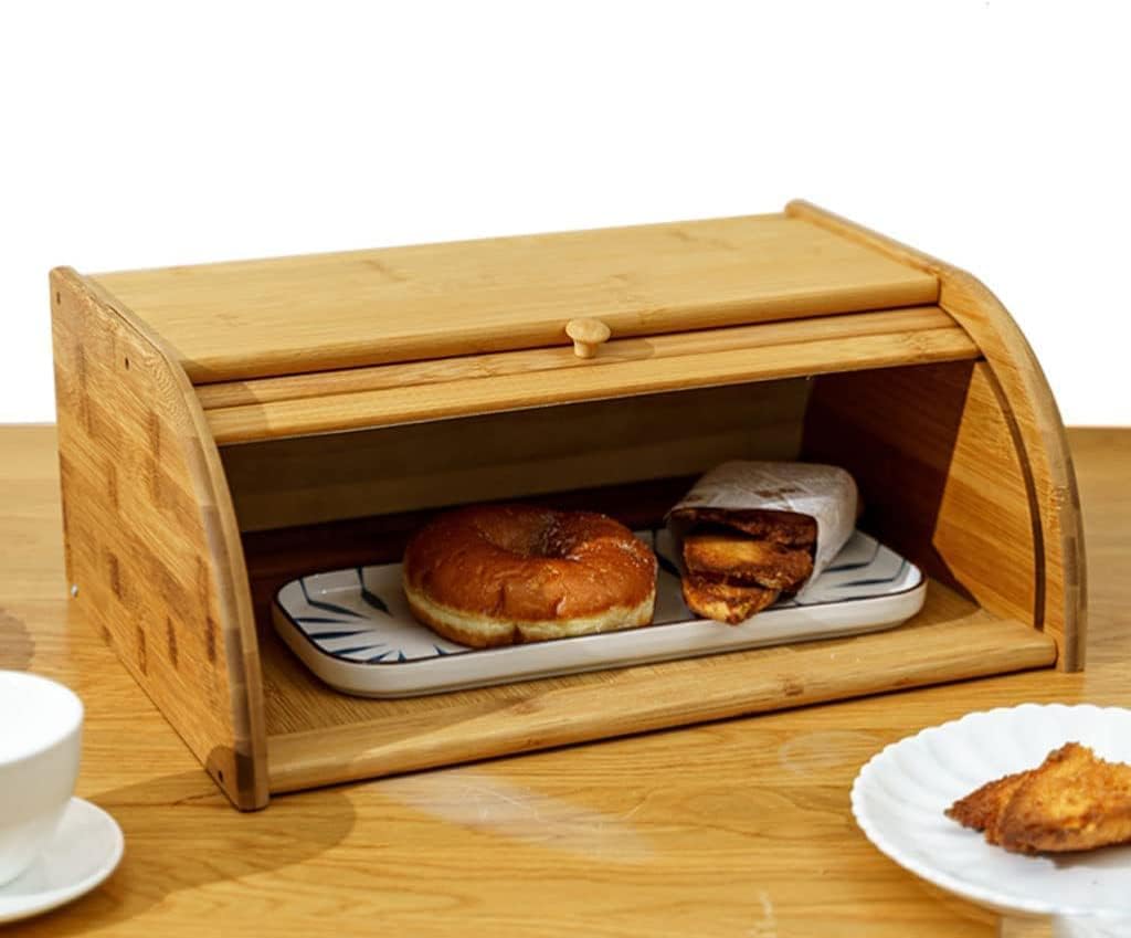 おしゃれ ブレッドケース 透明窓付き竹製カウンタートップパンボックス、キッチン食品収納用2段パンホルダー大容量パンビン 保存容器