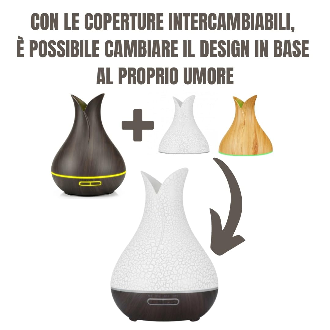 Diffusore di aromi elettrico per oli essenziali con Alexa e Google Home. 4 in 1 lampada profumata decorativa, purificatore d'aria e umidificatore per camera da letto, ufficio, yoga (legno scuro)