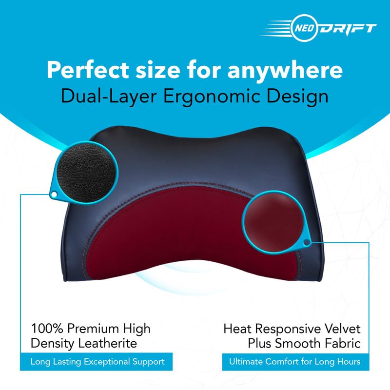 Image of Neodrift 'NeckFlow' - Neck Rest Cushion Orthopedic Velvet Memory Foam Pillow for Neck, Head, Shoulder Support - Pain Relief for Car, 1 Pc (Colour-Red)