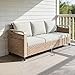 Outsunny Outdoor Patio Couch with Wide and Deep Seat, 3 Seater Wicker Outdoor Sofa with Wide Metal Armrests, Patio Furniture Couch with Cushions for Porch, Garden, Backyard, Beige