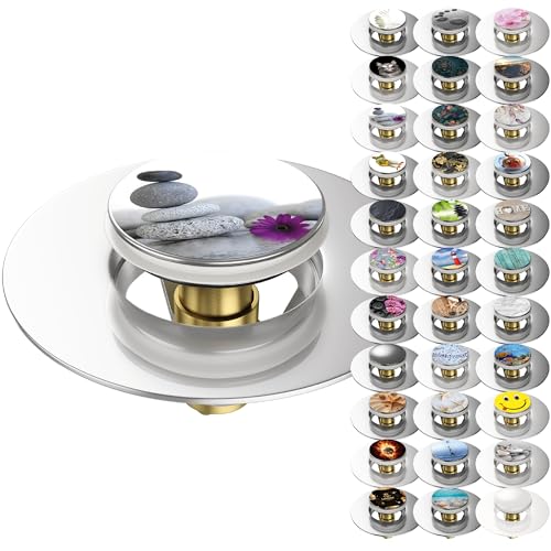 Sanilo Pop-Up Waschbeckenstöpsel, viele schöne universal Pop Up Abflussstopfen mit Motiv, Ablaufgarnitur (Energy Stones)