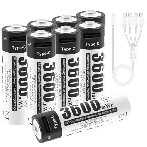 4 Batterie Ricaricabili AA USB Ioni Di Litio 1,5V 2600mWh | Ricarica Rapida Via Tipo C In 1,5 Ore | 1200 Cicli Con Protezione Sovraccarico