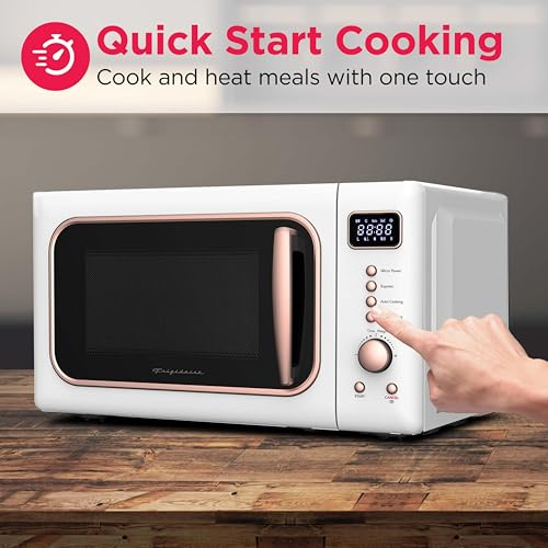 Frigidaire, 0.7 Cu. Ft. Retro Countertop Microwave Oven, 700W Compact Microwave with 8 Auto Cook Menus, Auto Defrost, 5 Power Levels, LED Display, Glass Turntable, White-RoseGold - Image 3