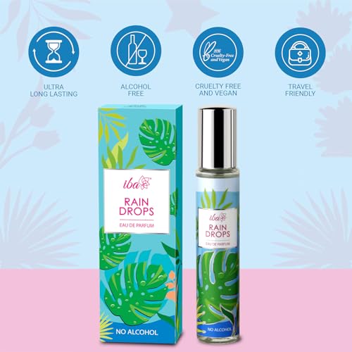 Image of Iba Eau De Parfum - Rain Drops, 15 ml, Perfume Spray | Long Lasting Aqua Fragrance for Women | Skin Friendly Fresh Perfume for Everyday Fragrance | Alcohol-Free | Halal Certified & Vegan