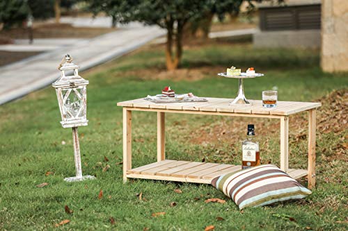 Image of LOKATSE Home Outdoor Coffee Table Natural Wood Patio Furniture with 2-Shelf Storage Organizer