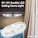 Lumitronics RV 12V Double LED Ceiling Dome Light, On/Off Switch, Removable Lenses