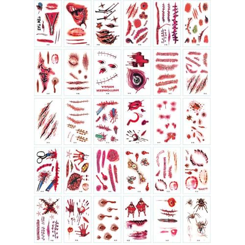 Halloween Tattoo Stickers, Temporary Tattoos for Men and Women, 30pcs Fake...