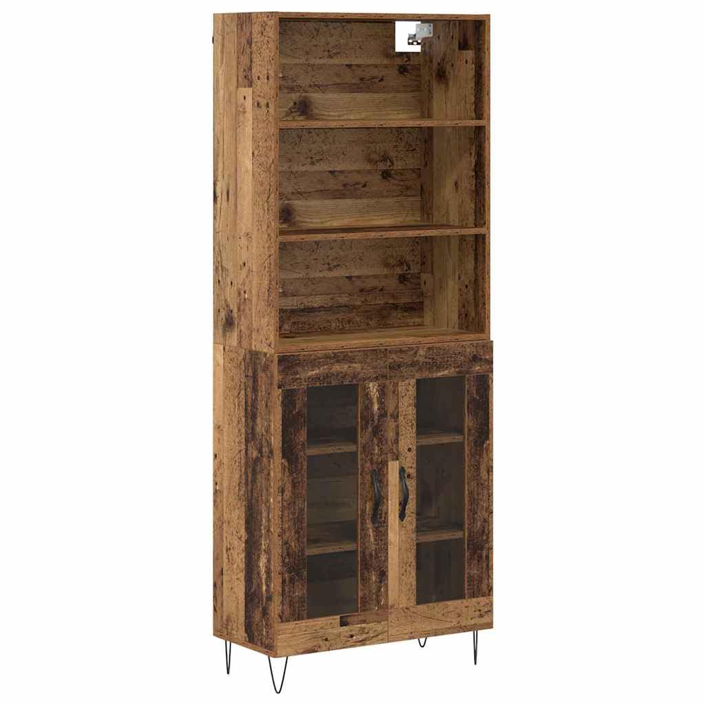 Lot de 2 meubles hauts modernes en bois avec pieds en métal, meuble haut élégant avec espace de rangement, armoire pratique avec portes pour l'ordre, moderne avec support mural en bois vieilli
