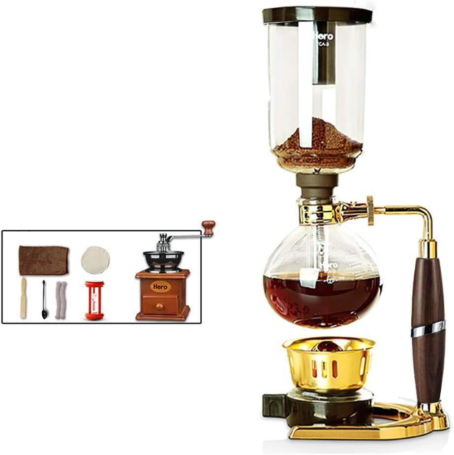 FYHKF Siphon Coffee Maker Set Coffee Syphon Technia Upgraded version Glass syphon pot,gold,3 cups Vacuum Coffee Makers