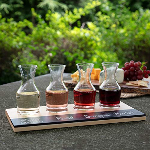 Wine Tasting Flight Sampler Set - Includes Four 6 Oz Decanter Glasses And Wood Paddle With Chalkboard - Great For Spring Winery Tour Taste Testing, Perfect Housewarming, Wedding, And Mother's Day Gift #TOP1