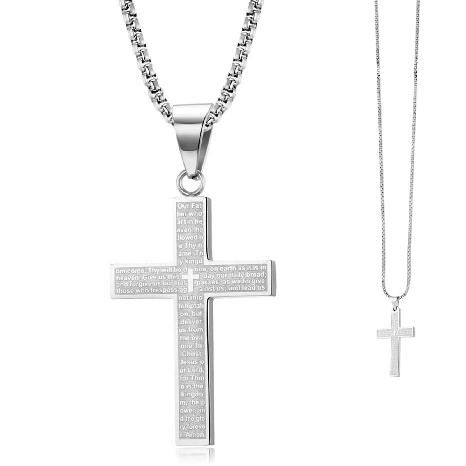 Męski łańcuszek z krzyżykiem ze stali nierdzewnej, wodoodporny, 4,5 x 2,8 cm, długość 60 cm, łańcuszek krzyżykowy z napisem, klasyczny design, prezent na chrzest, odpowiedni dla mężczyzn i chłopców