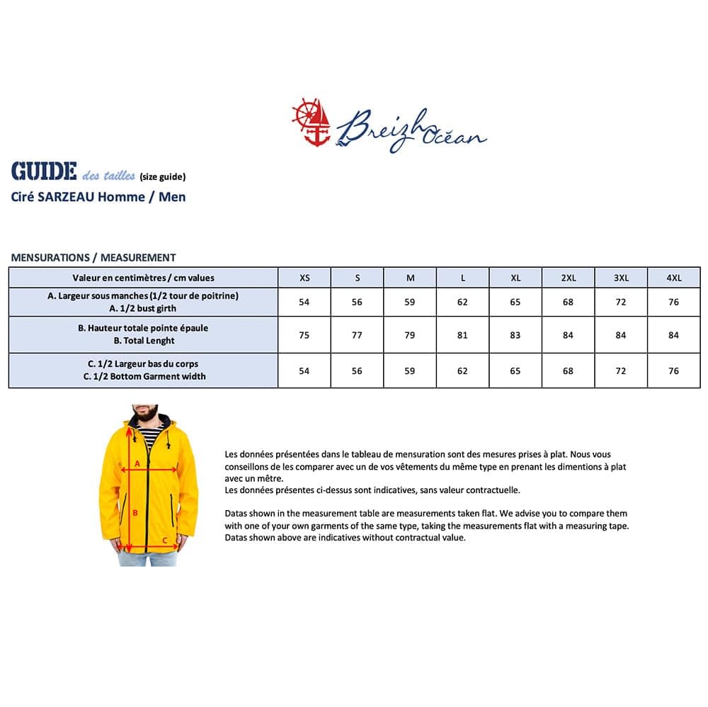 Breizh Ocean - Impermeabile Uomo, dalla XS alla 4XL, Marchio Francese SARZEAU, Giacca Antipioggia Uomo con Cuciture Termosaldate, Fodera rigata stile marinaio - Disponibili Taglie Grandi