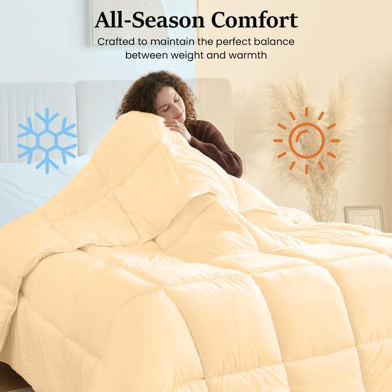 Comforter 100% Pima Cotton 1000 TC, 400 GSM Premium Luxury All Season 1PC Comforter, Ultra Soft Breathable Quilted Bedding – Twin (64 x 86 Inches), Beige
