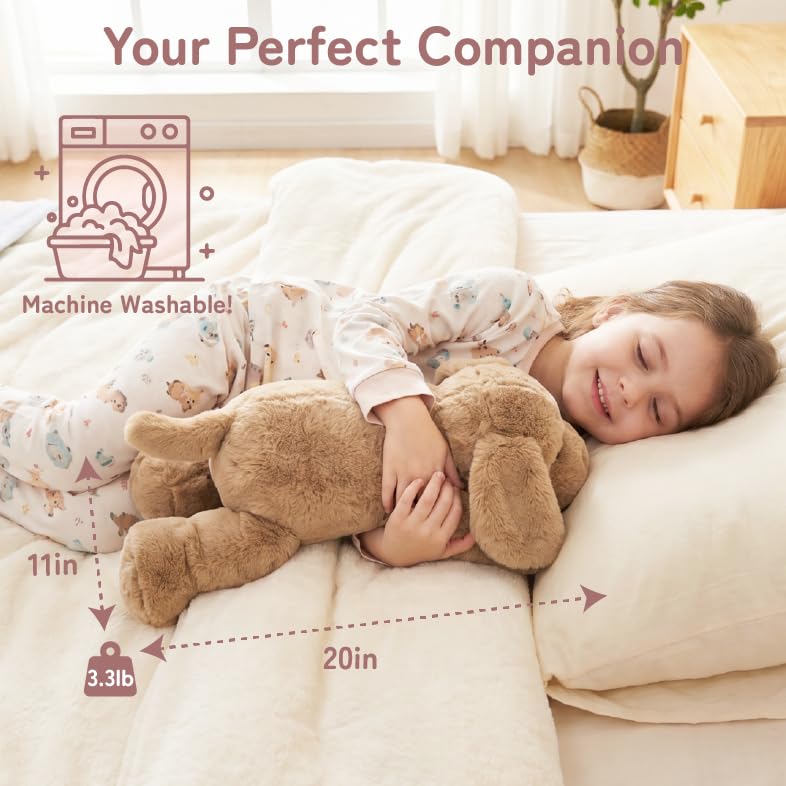 Image of Niuniu Daddy Weighted Dog Stuffed Animals for Anxiety, 3.3lb Weighted Plush Dog Toy Pillowfort for Adults Kids Girls Boys, Large Stuffed Puppy Plush Pillow as Gift for Valentine Include Bag Sticker