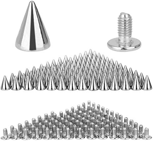 100 pcs Spikes Studs, Rivets Punk Spike Punk Spikes Rivet Silver Craft Cool Punk For Decoration in Bags Diy Leather Bracelets Clothing Shoes etc (Silver)