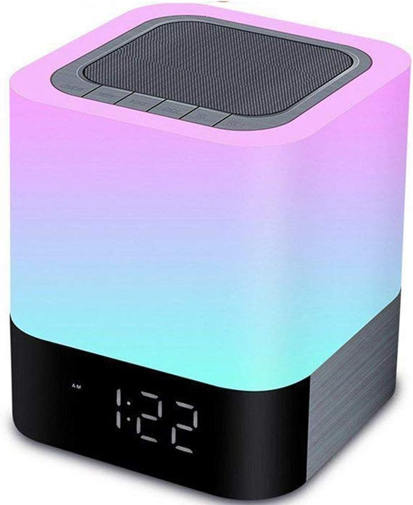Hetyre Night Bluetooth Speaker, Touch Sensor Bedside Lamp Warm Light and Color Changing Alarm Clock, MP3 Player, USB, AUX, 4000mAh Battery Best Gift for Kids, Party, Bedroom, Outdoor, 5 W, Blue