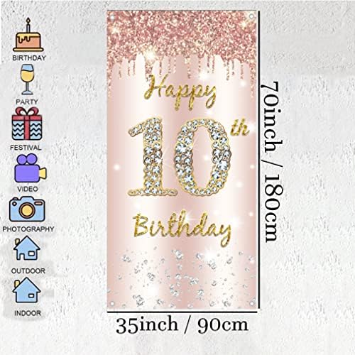 10th Birthday Decoration for Girl, Door Decoration Rose Gold, 10th Birthday Fabric Sign Hanging Poster, 10th Birthday Background Banner Party Welcome Sign