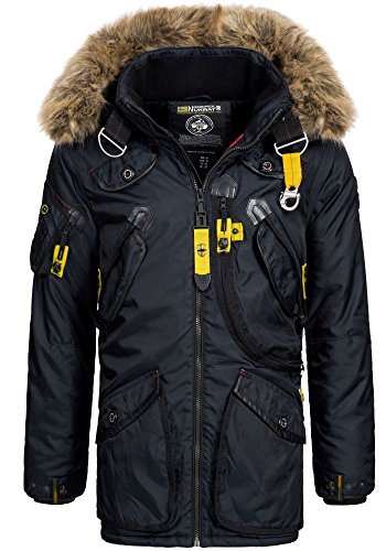 Geographical Norway Arcos - Chaqueta de invierno para hombre con capucha de piel azul marino S