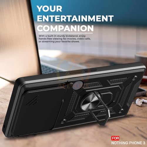 Image of Armor Bumper Back Cover Case for Nothing Phone 3 Rotating Camera Cover, Ring Holder & Kickstand | Heavy Duty & 360 Degree Protection Nothing Phone 3 Back Cover (Black)