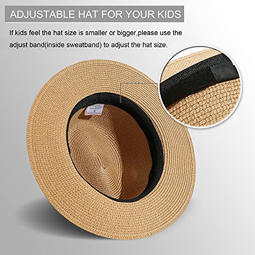 Jastore Little Kids Girls Boys Summer Fedora Straw Hat Wide Brim Floppy Beach Sun Visor Hat3