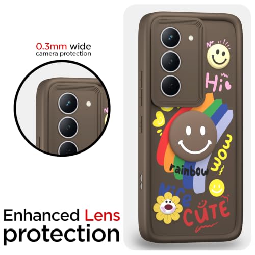 Image of Pikkme Back Cover for Realme Narzo 80x 5G / Realme P3x 5G / Realme 14X 5G | Soft Silicone| Cute Rainbow Smile & 3D Cartoon Flower Design | Shockproof Raised Camera Protection Bumper Case (Brown)