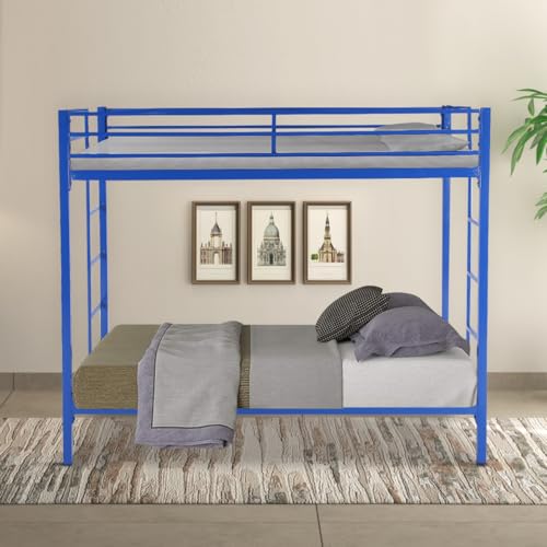 Image of Pilio Twin Over Twin Metal Bunk Beds for Kids | Bunker Bed for Adults | Double Decker Bed for Kids Room Furniture | Frame Only, Mattress not Included (Base Blue)