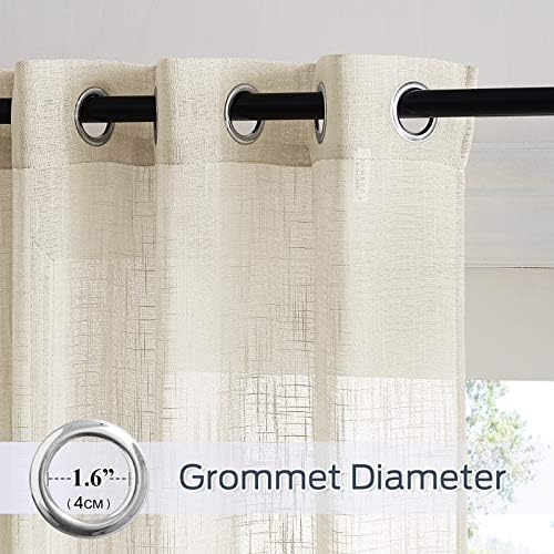 PONY DANCE Linen Look Curtain Pair - Net Curtain with Eyelets Top Light Filter & Privacy Protected for Bedroom/Living Room/Kitchen Small Window, 52-inch W by 63-inch L, Beige Cream