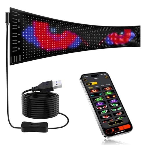 Super RGB LED Devil Eye Lights for Windshield 15"x4" [Advanced Chip, 100% Synced Dual Screen] Dynamic Flexible Programmable Custom LED Eyes Display for Car Motorcycle Window with Remote & APP Control by Super RGB - Used condition - US$21.59