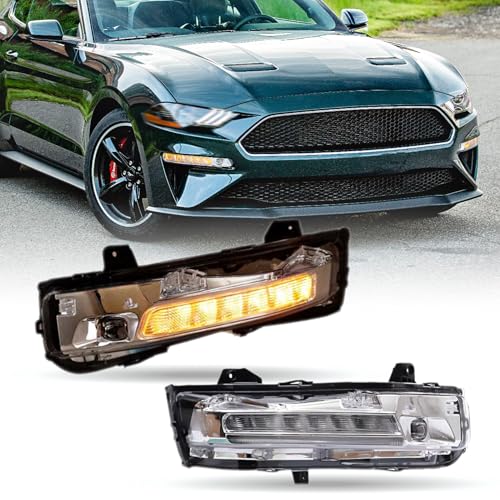 XIJIE LED DRL Front Bumper Fog Lights Assembly Compatible With 2018 2019 2020 Ford Mustang Turn Signal Lamps Driver's Left Side and Passenger's Right Side Black Housing LH+RH