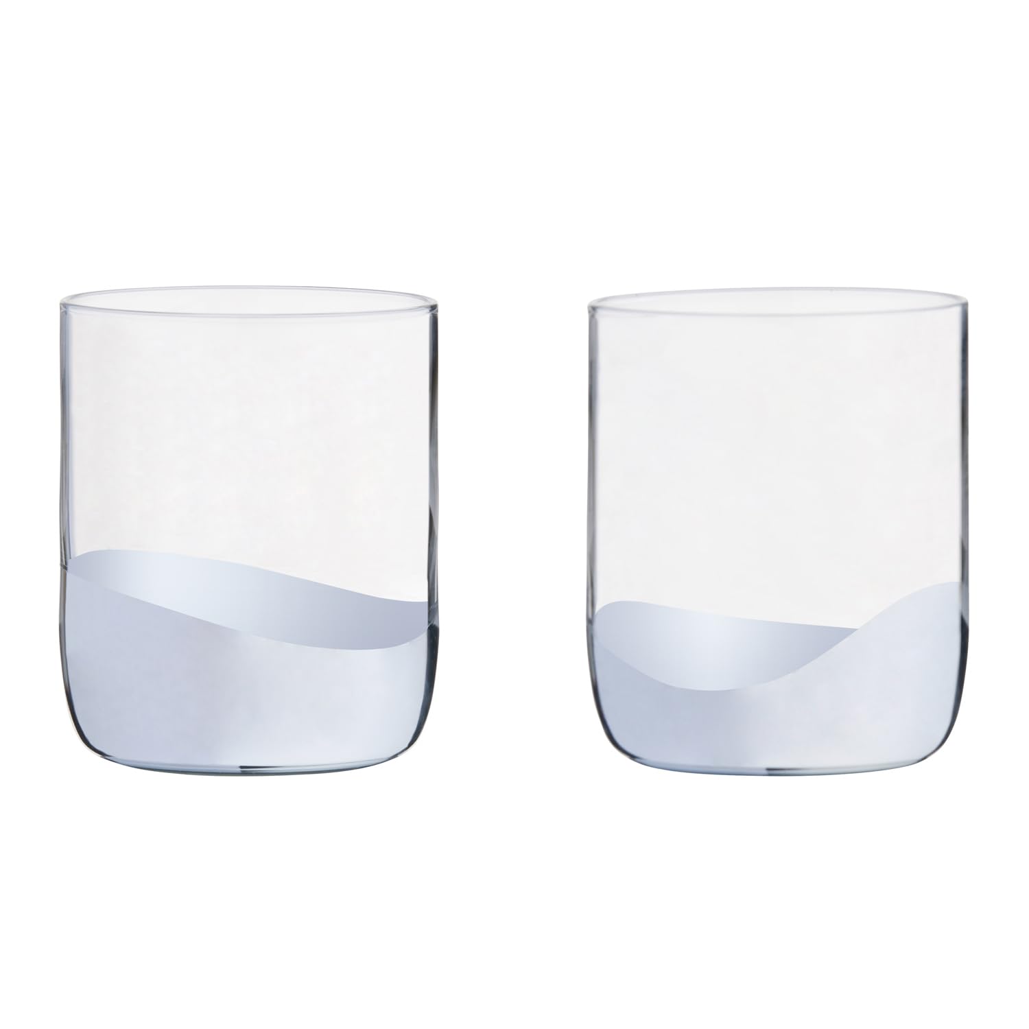 Anton Studio Designs Wave Handmade DOF Tumblers for Whiskey Spirits or Water - 400 ml - Silver - Set of 2 Elegant Drinking Glasses - Image 2