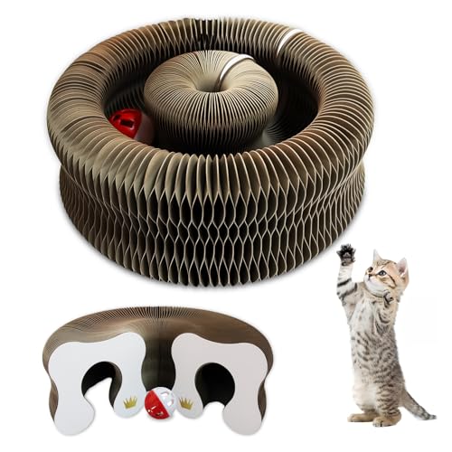 Fancysky Magic Organ Tiragraffi per gatti,Tiragraffi Interattivo per Gatti, 2 in 1 pieghevole con campanella, con Palla Giocattolo Campanella, Per Addestramento, Appartamento, Interni, Esterni (B)