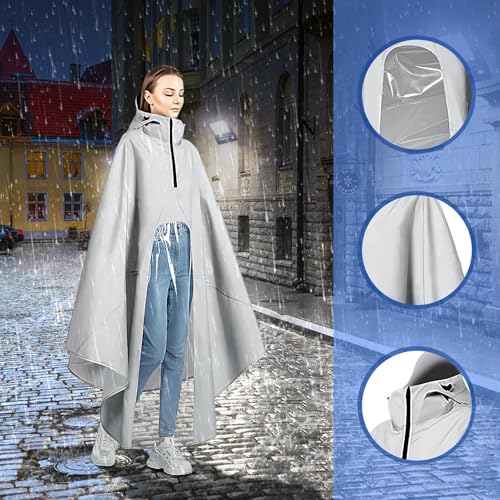 Capas de Chuva Adulto - Capa De Chuva Com Capuz Para Senhora,Impermeável Exterior com Gola Alta e Fe