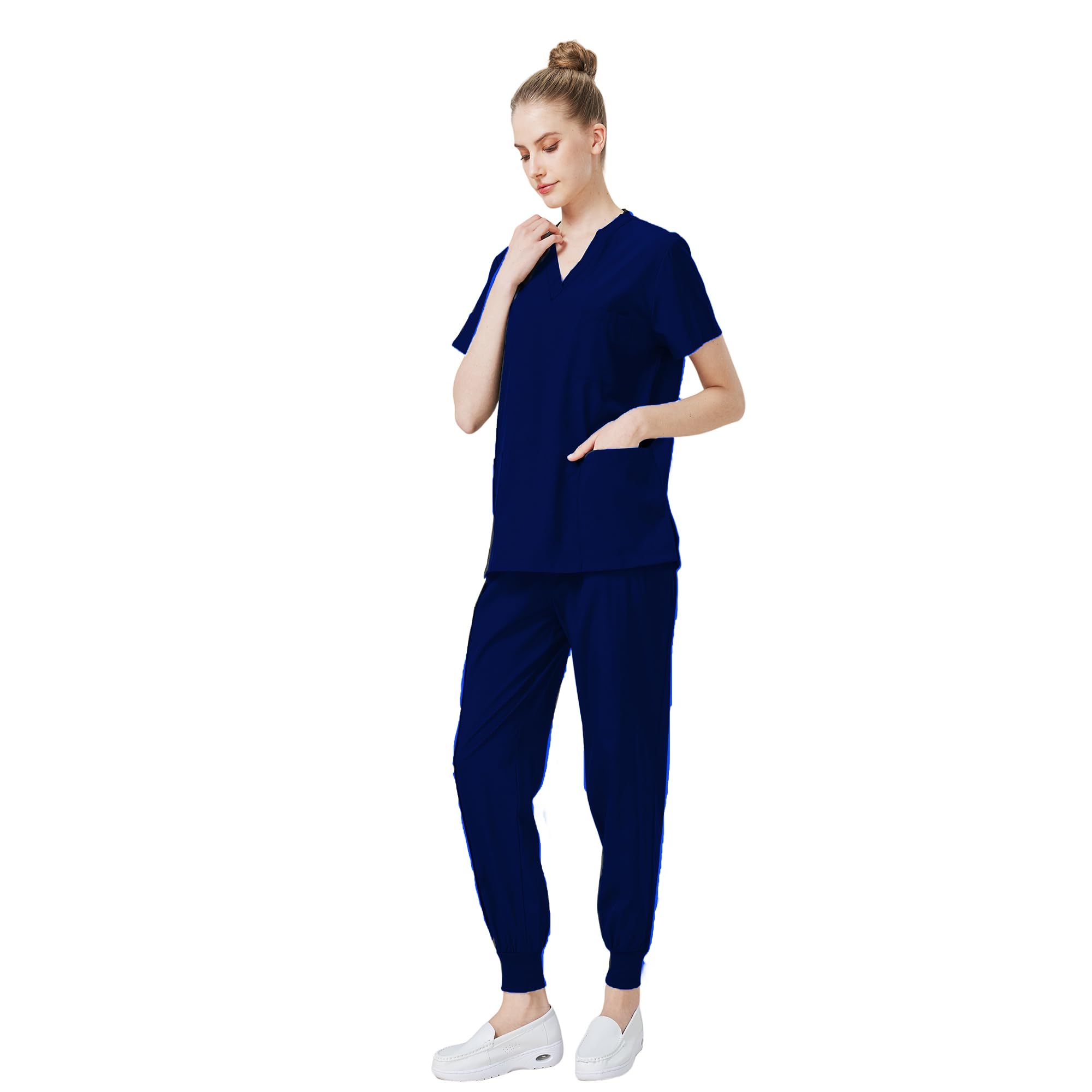 Medizinischer Overall Anzug V-Ausschnitt Kurzärmliges Oberteil mit 3 Taschen Schlanke Hose Schnelltrocknend Größen Unisex DK05